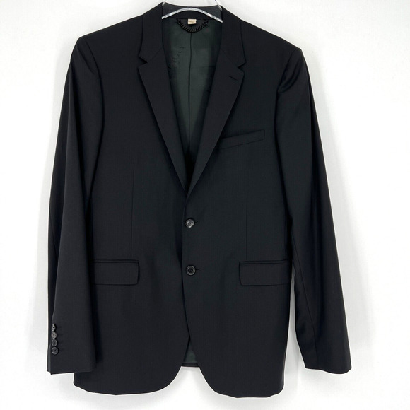 Burberry Blazer Men's 52R Wool Black Two Button Classic Jacket Notched Collar